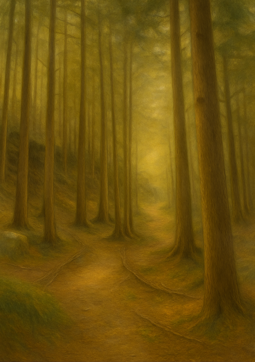 The forest leans inward